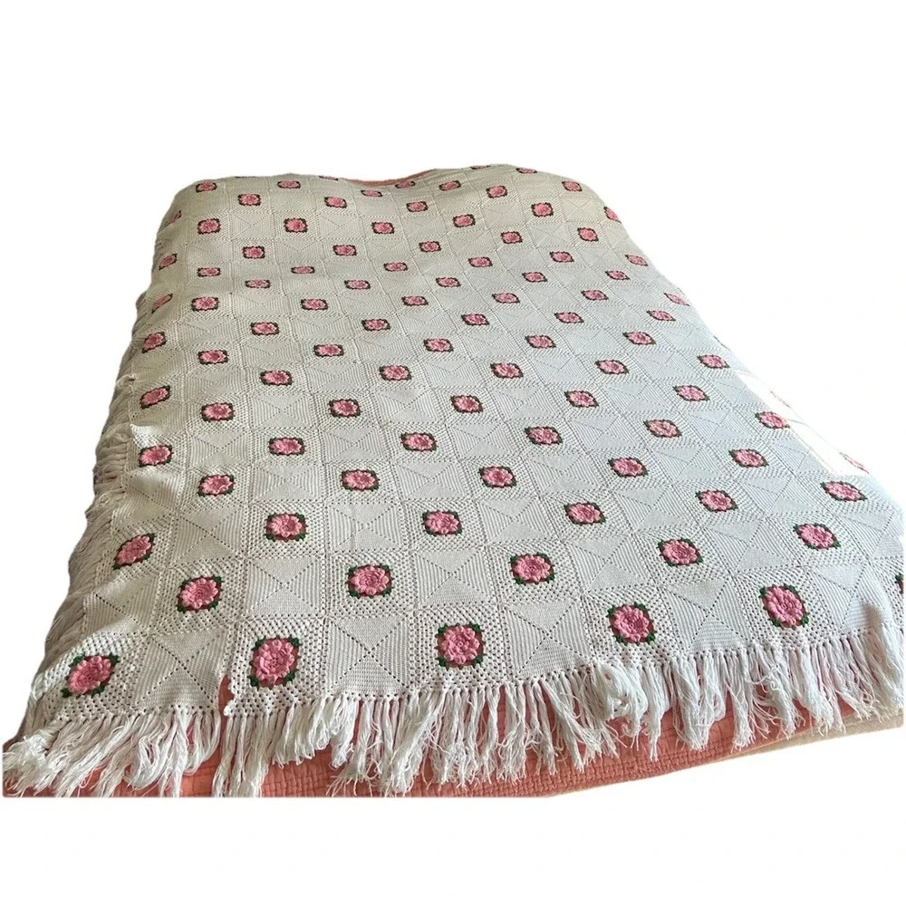 Vintage Granny Square‎ Afghan Crochet Twin Full Queen Handmade Blanket 83x72